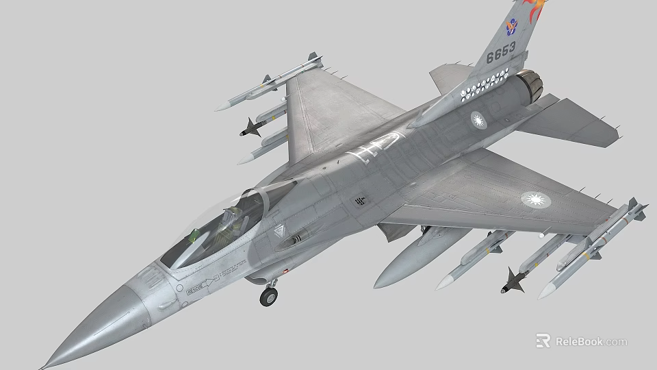 Gray Fighter Jet With Cockpit Canopy Underwing Missiles ROCAF Tail Number 8691 3d model 