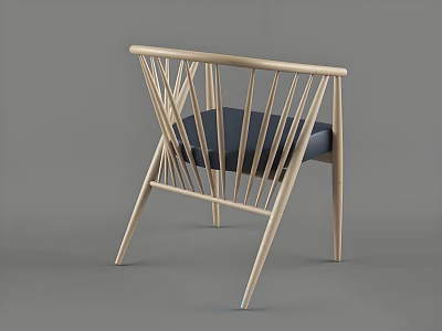 Modern Dining Chair With Wooden Frame Slatted Back And Black Cushion Design 3d model