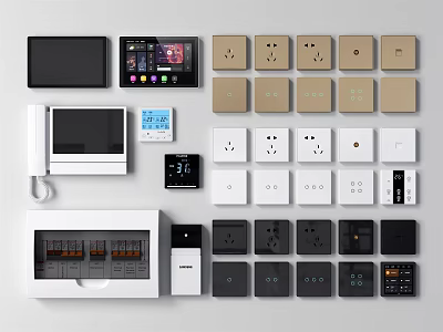 Smart And Standard Electrical Switch Panels In White Black Beige For Home Interior 3d model
