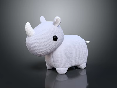 Cute White Rhino Stuffed Toy With Soft Fabric And Black Eyes Design 3d model