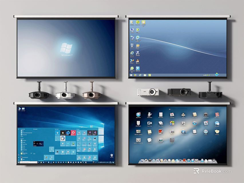 Projection Monitoring System With Display Screens Security Cameras And Control Devices Setup 3d model 