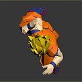 Son Goku Super Saiyan Action Figure in Orange Outfit Blue Accents Dynamic Pose Gray Background