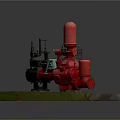Red And Black Industrial Pump Equipment Featuring Valves Pipes On Green Base