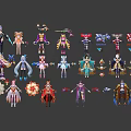 Game And Movie Characters With Colorful Costumes Diverse Hairstyles And Unique Weapons