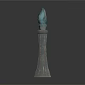 Ornate Bronze Decorative Column With Flame Shaped Top And Square Base