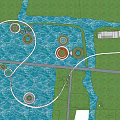 Waterfront Landscape Design With Curved Walkways Circular Green Platforms And Water Areas