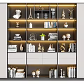 Elegant Modern Illuminated Bookcase With Shelves Books And Decorative Items
