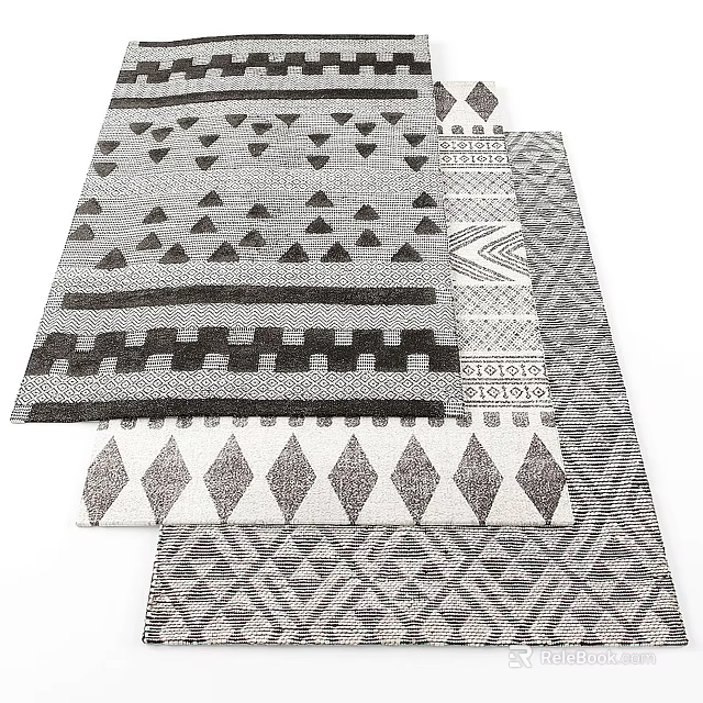 Stylish Modern Square Rugs With Various Geometric Patterns Triangles Diamonds Zigzags Black And White 3d model
