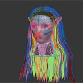Blue Skinned Fantasy Character With Pointed Ears Yellow Eyes And Long Braided Hair