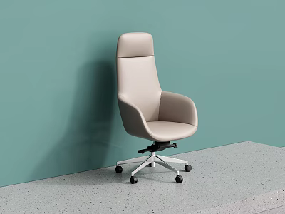 Beige High Back Office Chair With Swivel Wheels And Modern Design 3d model