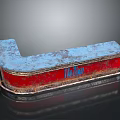 Rustic Metal Bar Counter With Blue Red Finish And KAZINO Signage