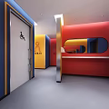 Modern Public Toilet Interior With Accessible Facilities Washbasins Mirrors And Colorful Walls