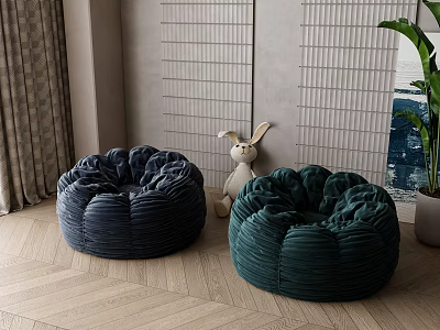 Cozy Plush Navy Blue And Dark Green Bean Bag Chairs For Modern Living Room Decor 3d model