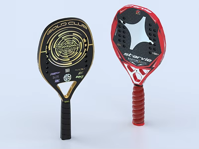 Premium Padel Sports Rackets with Black Gold and Red White Design 3d model