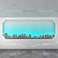 Modern Background Wall With Blue Background City Skyline Silhouette And White Geometric Lines