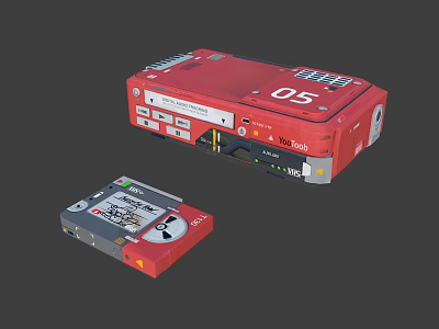 Red Headphone Speaker Number 05 With 100% Rock Cassette And Vintage Design 3d model