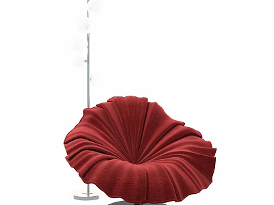 Red Petal Shaped Single Chair with Modern Floor Lamp and Spherical Bulbs 3d model