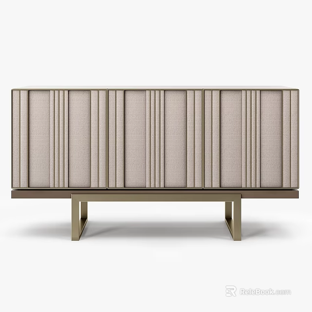 Modern TV Stand With Sleek Linen Panel Doors And Metal Support Legs 3d model 