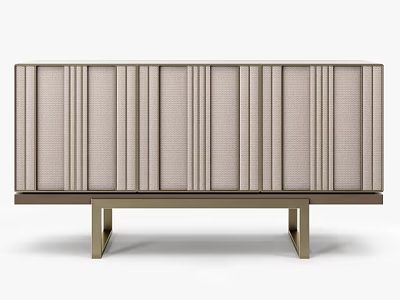 Modern TV Stand With Sleek Linen Panel Doors And Metal Support Legs 3d model