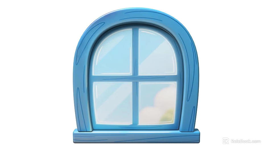 Blue Arched Casement Window With Four Panes Home Exterior Design 3d model 
