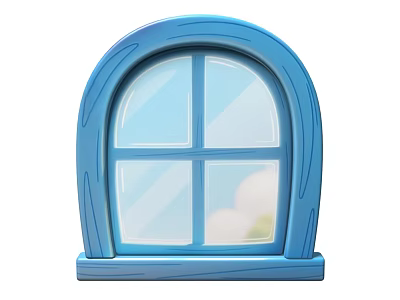 Blue Arched Casement Window With Four Panes Home Exterior Design 3d model