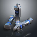Three Silver Cylindrical Explosive Weapon With Blue Rings And Lanyard 3d model