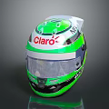 Green Racing Helmet With Claro Logo White Accents And Transparent Visor