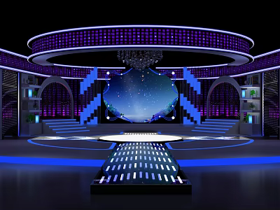 Modern Stage Design With Circular Structure Purple Blue Lighting And Starry Screen 3d model