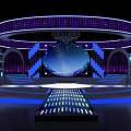 Modern Stage Design With Circular Structure Purple Blue Lighting And Starry Screen 3d model