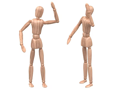 Artistic Handcrafted Wooden Human Figure Sculptures With Articulated Joints And Poses 3d model