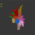 Sculptural Carving Textured Vase Featuring Orange Beige Feathers and Fan Shaped Decorations on Grey Background