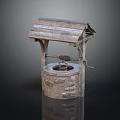 Traditional Garden Ornament With Wooden Roof Stone Well Body And Handle Design