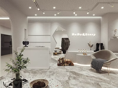 Bob&tory Modern Luxury White Boutique Interior with Counter Seating and Display Area 3d model