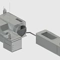 Gray Industrial Machinery With Two Connected Metal Components And Ventilation Structure 3d model