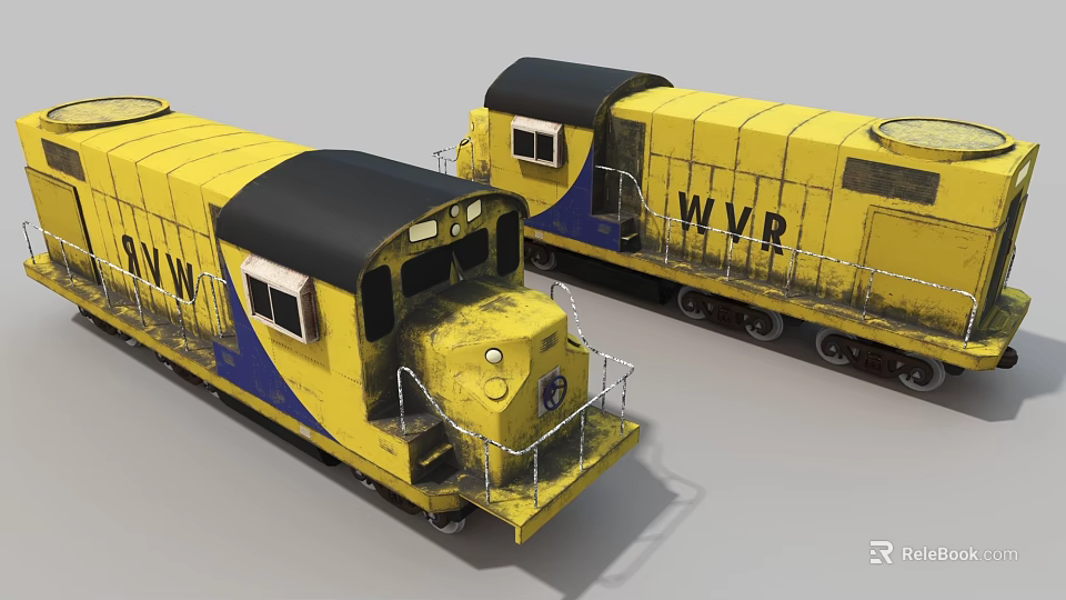 Yellow And Blue WVR Locomotives With Vintage Design On Gray Surface 3d model 