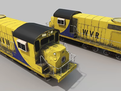 Yellow And Blue WVR Locomotives With Vintage Design On Gray Surface 3d model Yellow And Blue WVR Locomotives With Vintage Design On Gray Surface 3d model