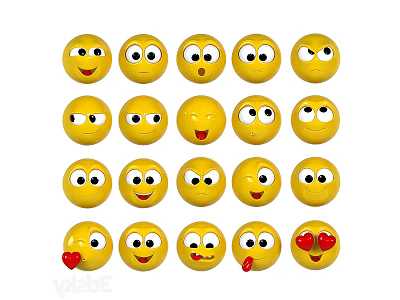 Vibrant Yellow Emoji Wall Decor with Various Facial Expressions Neatly Arranged in Rows 3d model