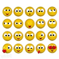 Vibrant Yellow Emoji Wall Decor with Various Facial Expressions Neatly Arranged in Rows