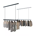 Ceiling Mounted Clothes Hanger With Multiple Garments In Neutral Tones 3d model