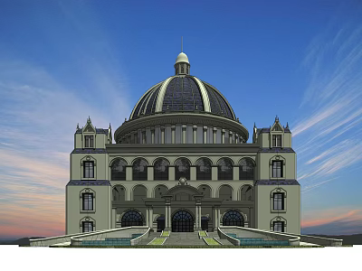 Classical Hotel Building with Grand Dome Symmetrical Facade Ornate Entrance and Blue Sky Background 3d model