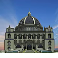 Classical Hotel Building with Grand Dome Symmetrical Facade Ornate Entrance and Blue Sky Background