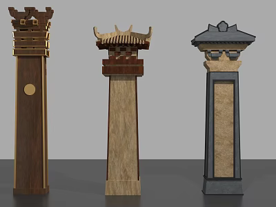 Traditional Decorative Columns With Roof Like Tops Various Designs And Material Textures 3d model