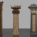 Traditional Decorative Columns With Roof Like Tops Various Designs And Material Textures