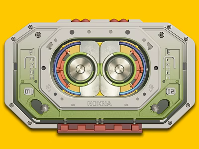 Headphone Speaker With Dual Circular Drivers Green Silver Design And Metallic Finish 3d model