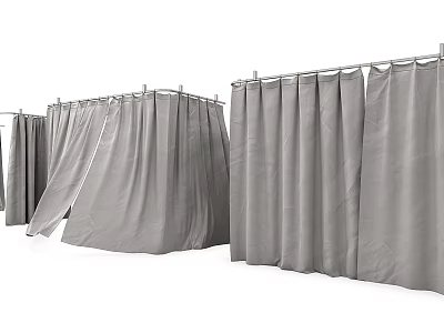 Gray Fabric Curtains Hanging Open And Closed In Different Styles 3d model