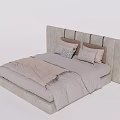 Modern Minimalist Double Bed With Upholstered Headboard Light Gray Sheets And Pillows 3d model