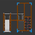 Brown Blue Kids Playground Equipment With Slide Climbing Net Safety Railings And Platforms
