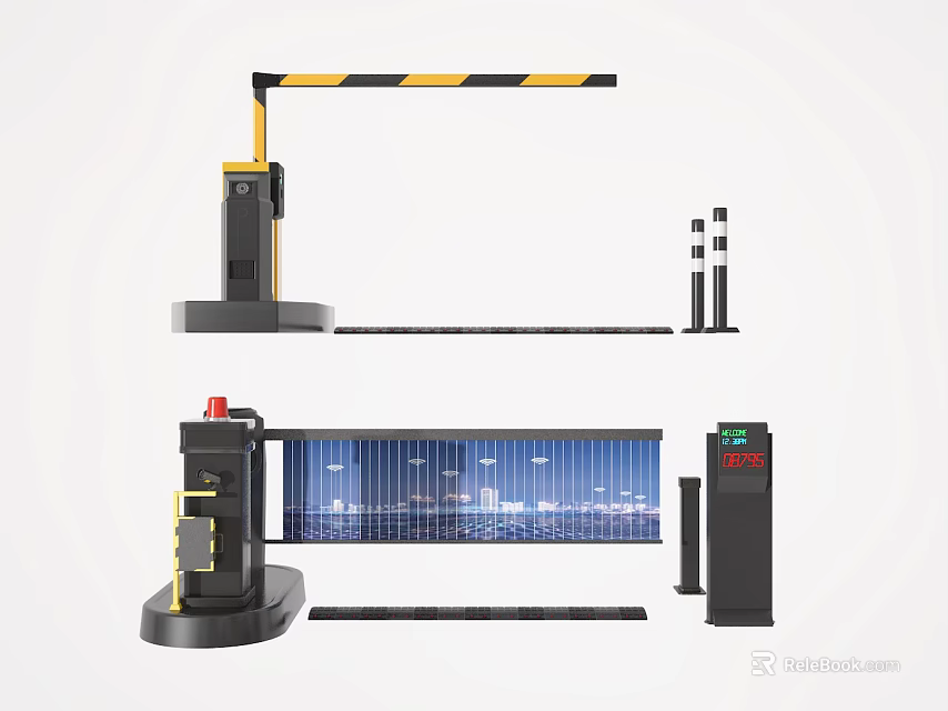 Public Facility Automatic Gate Barrier System With Boom Roller Type And Security Control Panel 3d model