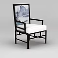 Traditional Chinese Style Chair With Black Frame And Landscape Painting Backrest White Cushion