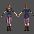 3D Character With Red Hair Blue Top Purple Plaid Skirt Brown Boots Front Back View